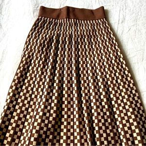 LUSH brand Checkered brown/cream S pleated Maxi Skirt